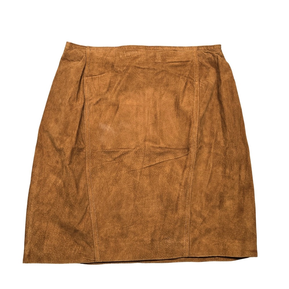Brandon Thomas‎ Skirt Womens 9/10 Brown Leather Suede Pencil Lined Knee Length